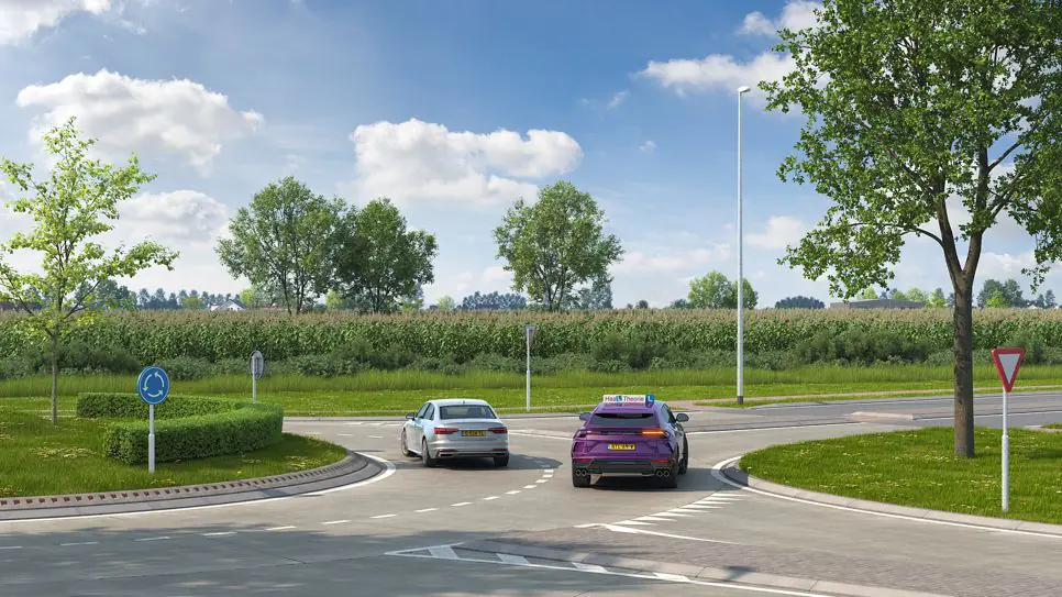 CBR-oefenvraag: voorrang verlenen op een rotonde met voorrangsbord